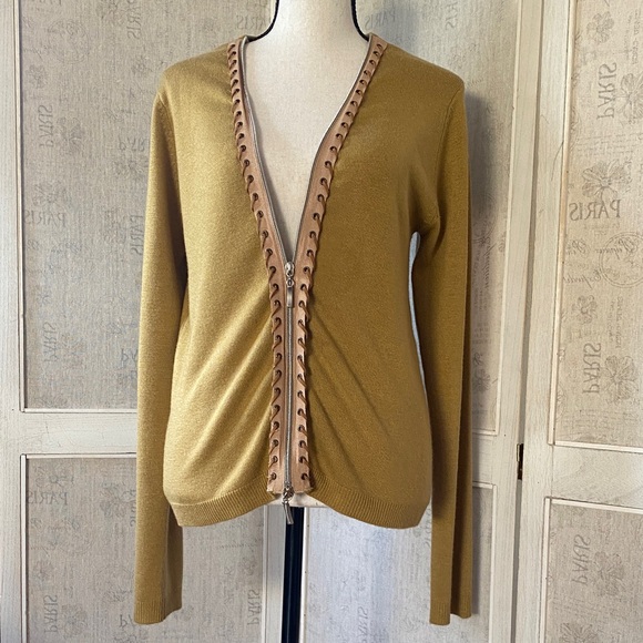 Seeu Sweaters - Seeu Cardigan with Unique Leather Corded Zipper in Mustard
